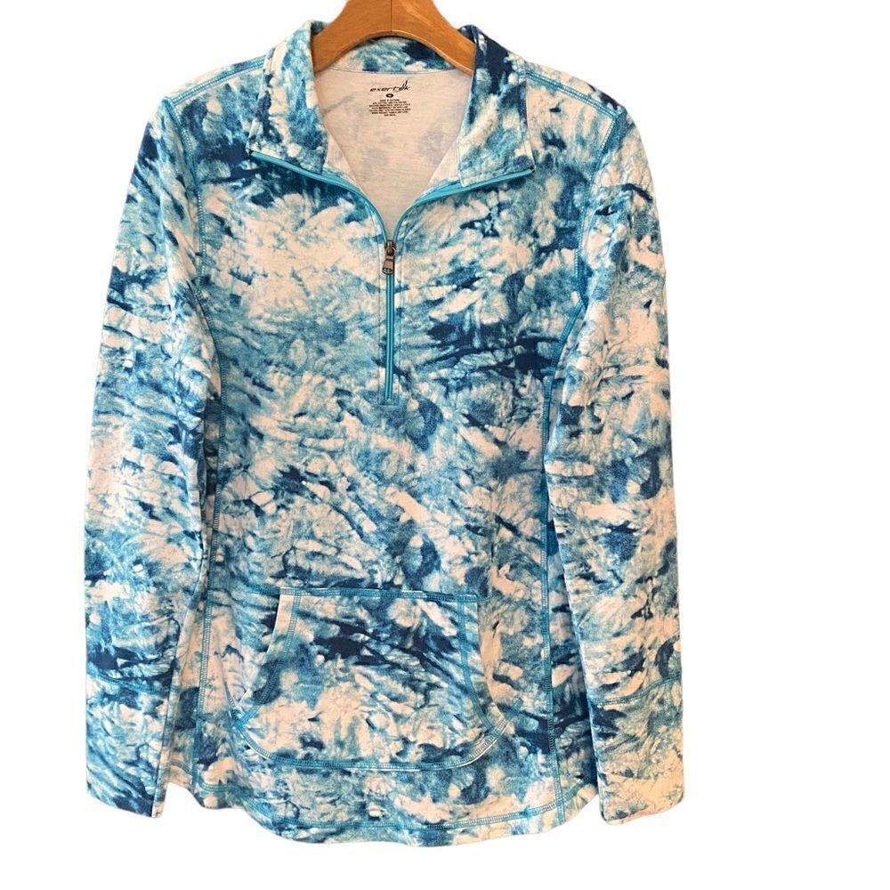 Exertek M Blue Tie-Dye Watercolor Long Sleeve Weekend Casual Athleisure Jacket